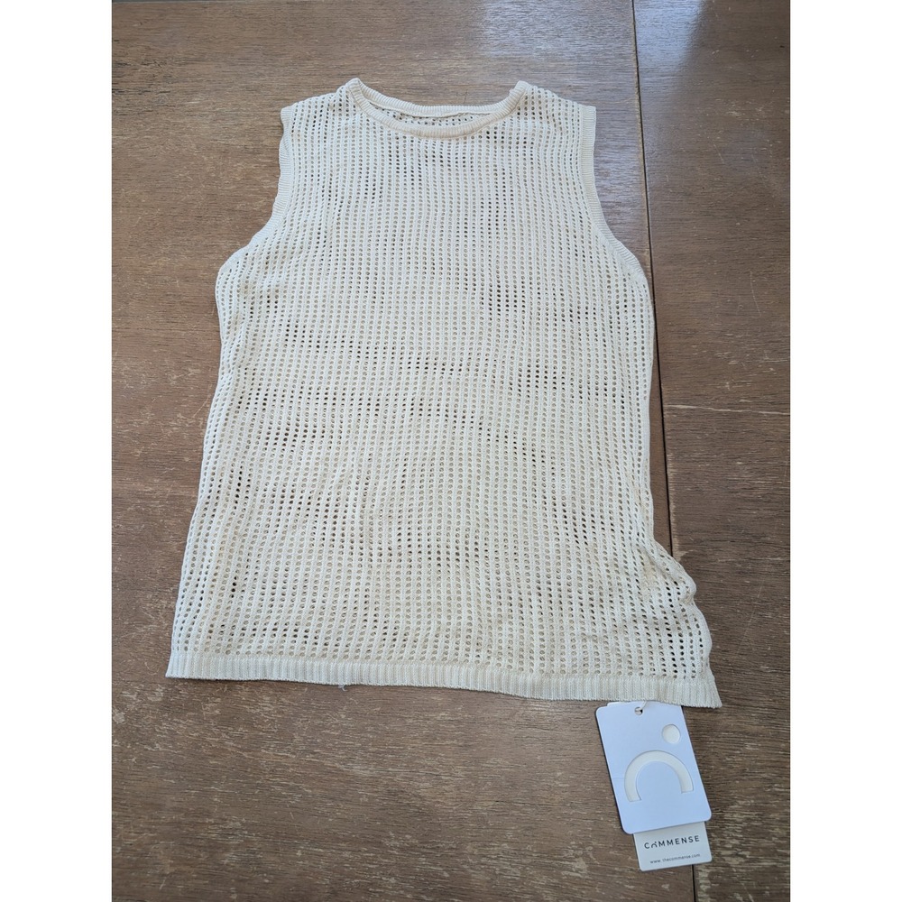 Commense Womens Small Cream Openwork Mesh Knit Sleeveless‎ Tank Top NWT Boho